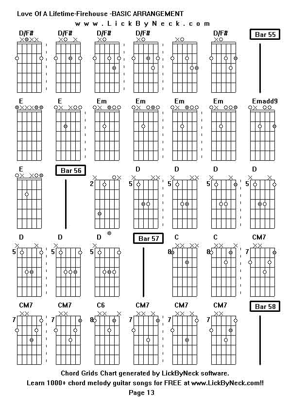 Chord Grids Chart of chord melody fingerstyle guitar song-Love Of A Lifetime-Firehouse -BASIC ARRANGEMENT,generated by LickByNeck software.